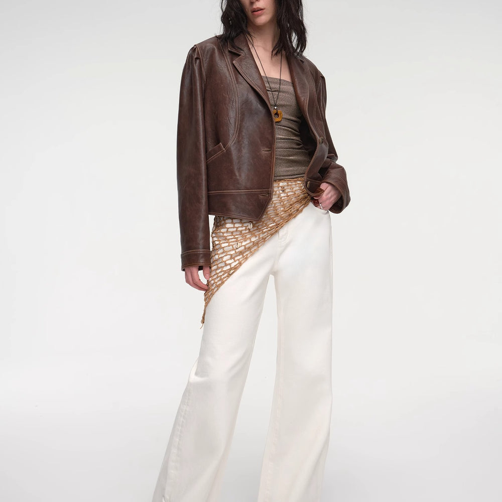 "Vintage Old Stories" New Zealand imported waxed sheepskin distressed short leather jacket