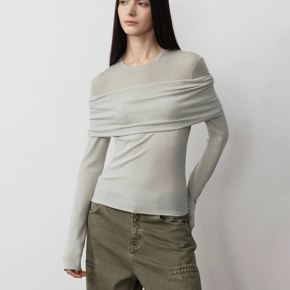 
                  
                    "Modern Tricks" personalized layered Tencel wool fake two-piece splicing one-shoulder versatile knitted top
                  
                