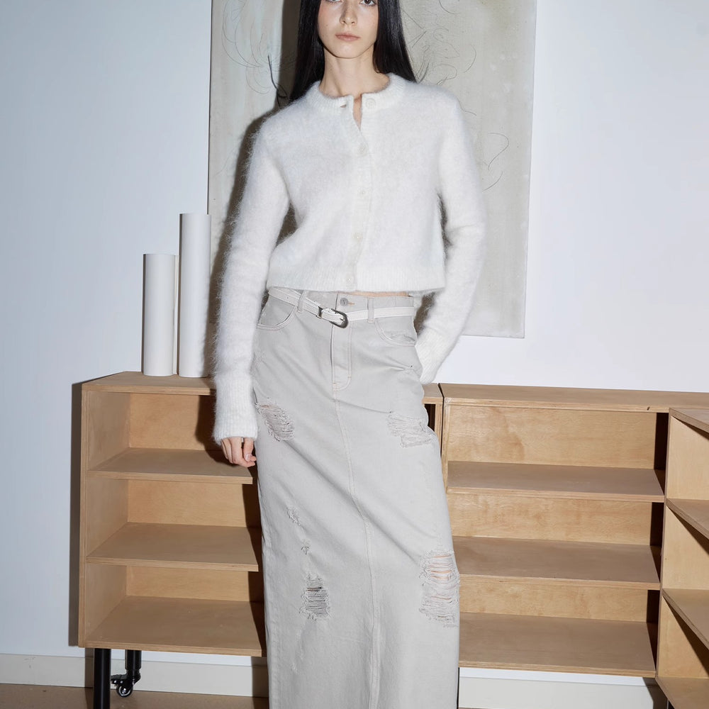 "Relaxation Notes" High-Proportion Mohair Knit Cardigan Women's Loose Short Round Neck Sweater Jacket