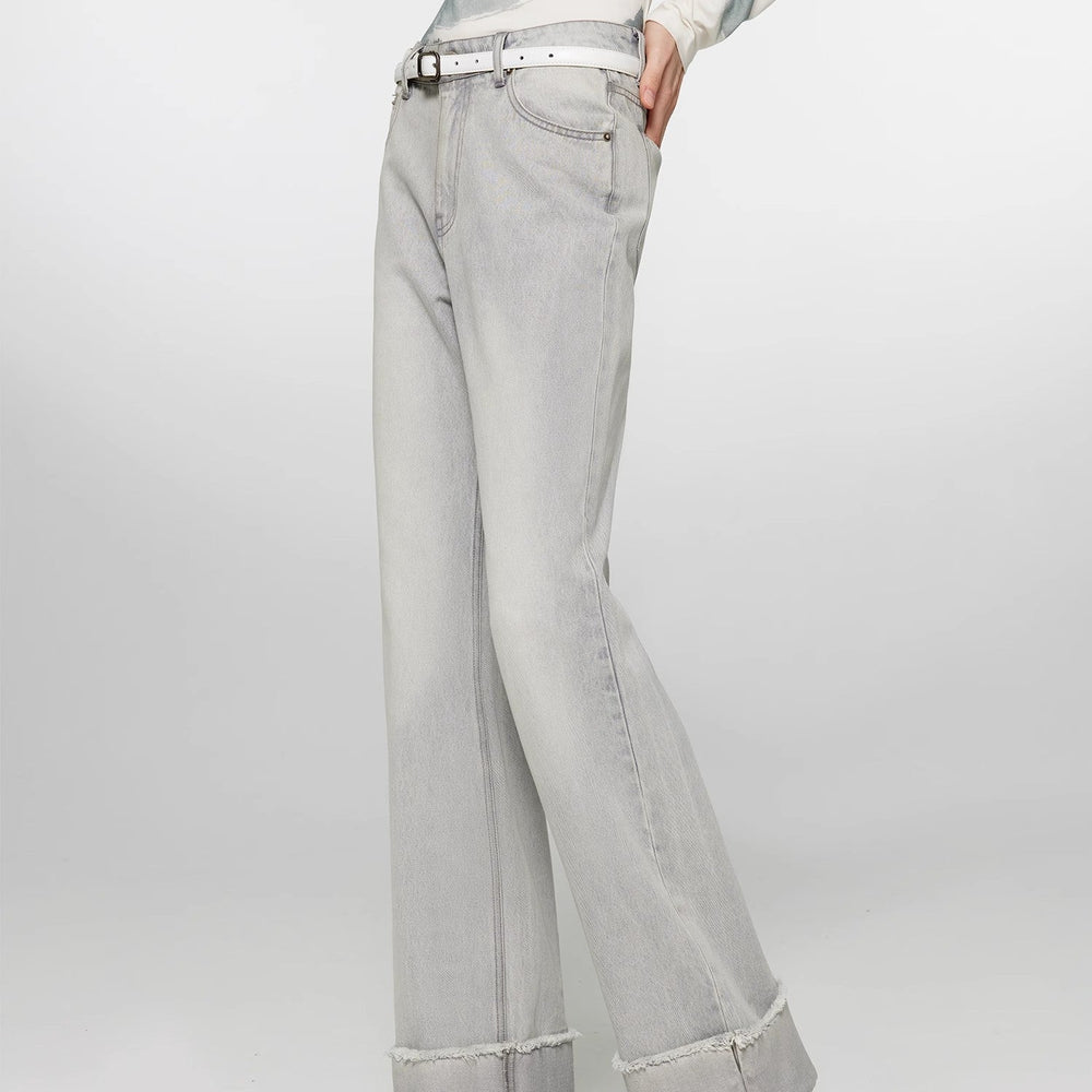 
                  
                    "Blues Time" Retro washed distressed straight flared cuffed jeans for women
                  
                