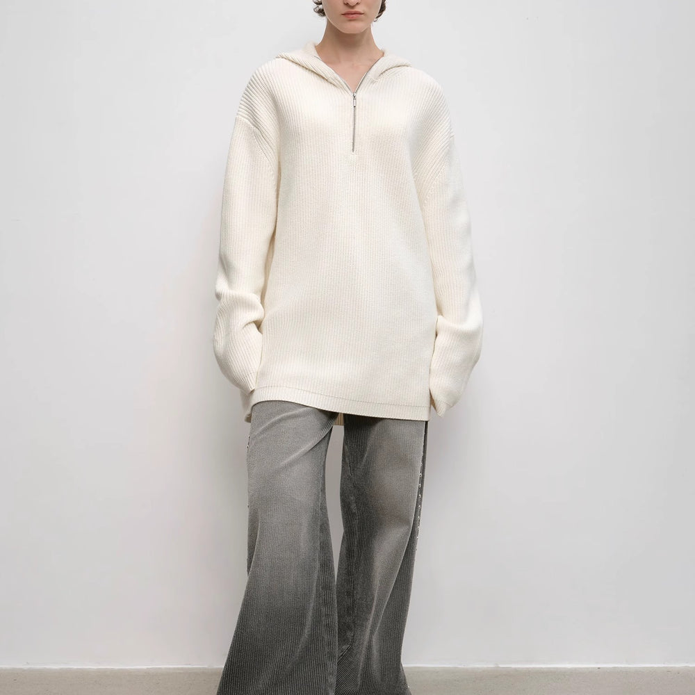 
                  
                    "Autumn Ticket" Simple and versatile Zhongding 30s wool blend hoodie zipper round neck sweater
                  
                