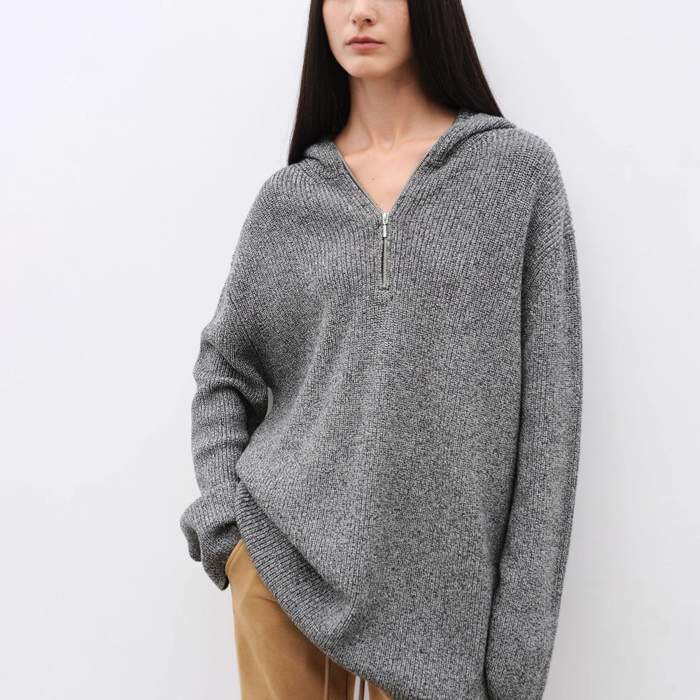 
                  
                    "Autumn Ticket" Simple and versatile Zhongding 30s wool blend hoodie zipper round neck sweater
                  
                