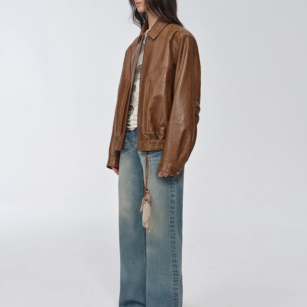 
                  
                    "Fashionable Luke" imported waxed sheep leather retro work jacket coat for women
                  
                