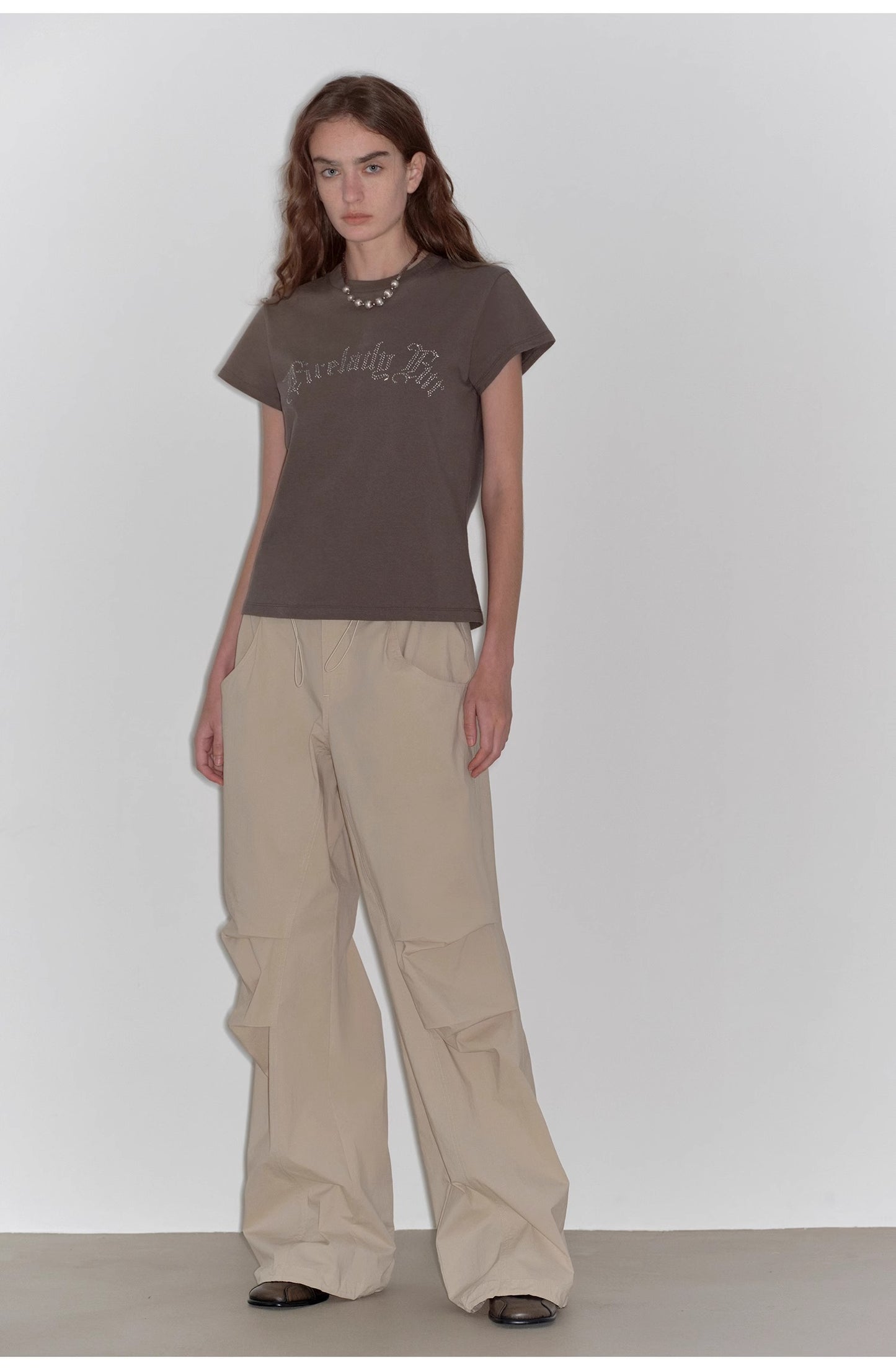 "May Time" luxury brand same version 3D long-staple cotton slightly waist rivet T-shirt