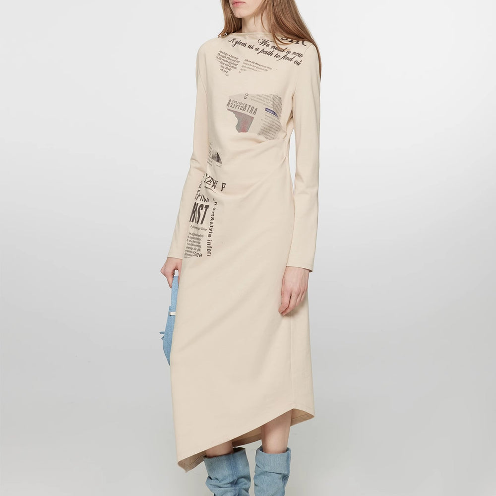 
                  
                    "Style in the City" Original Printed One-shoulder Bias-cut Dress Women's Pleated Waist Slimming Long Dress Spring
                  
                