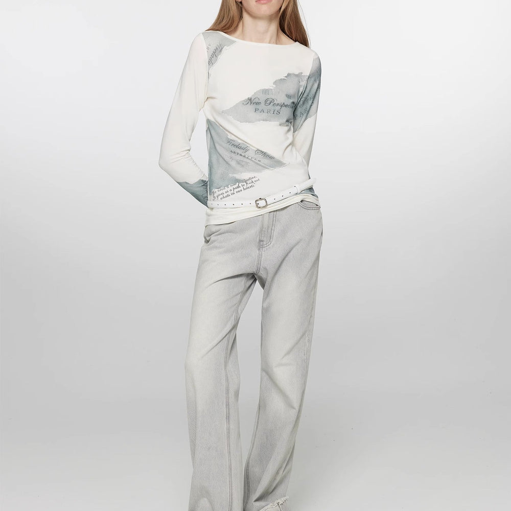 
                  
                    "Blues Time" Retro washed distressed straight flared cuffed jeans for women
                  
                