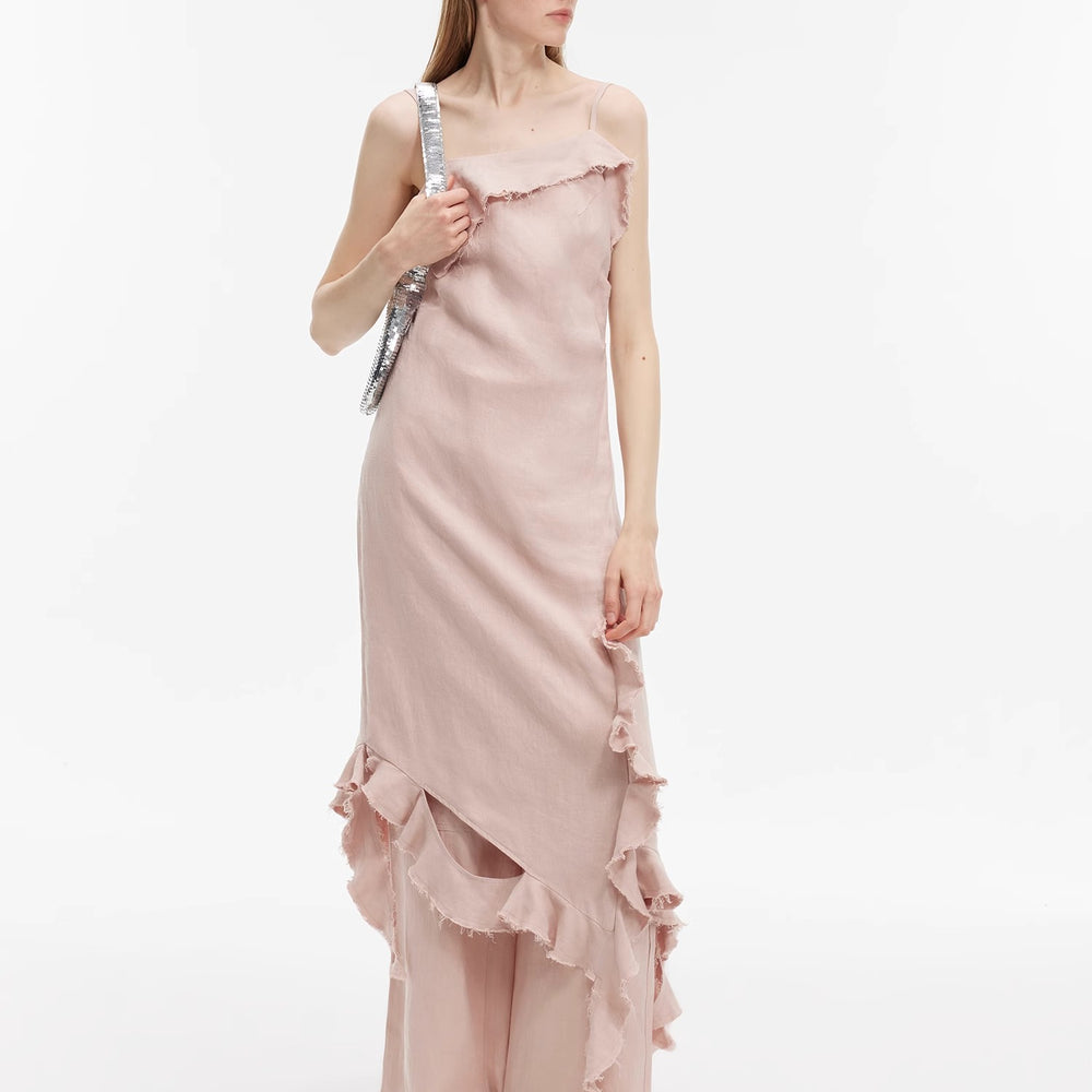 
                  
                    "Summer Whisper" Sand-washed Linen Sling Ruffled Irregular Fit Sling Dress
                  
                