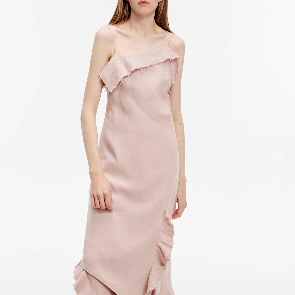 
                  
                    "Summer Whisper" Sand-washed Linen Sling Ruffled Irregular Fit Sling Dress
                  
                