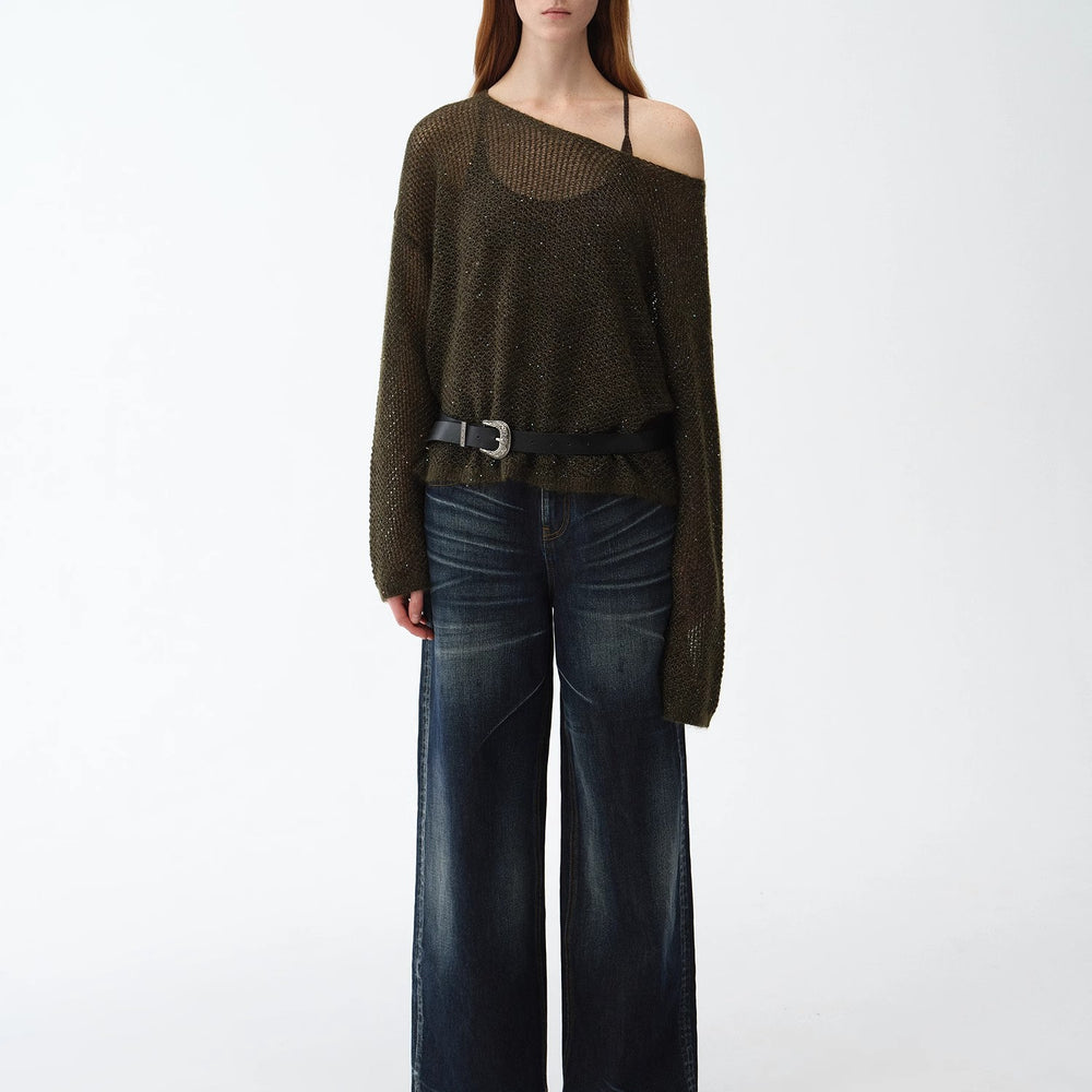 
                  
                    "Sparkling Spring" Mohair Blended Fancy Yarn Boat Neck Sequin Hollow Sweater Top
                  
                