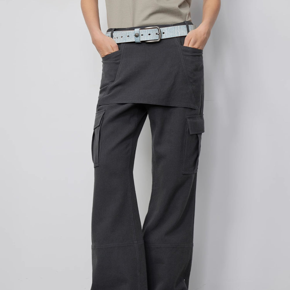 
                  
                    "Free to run away" miu style fake two-piece workwear micro-flared casual pants low-waist slim zipper trousers for women
                  
                