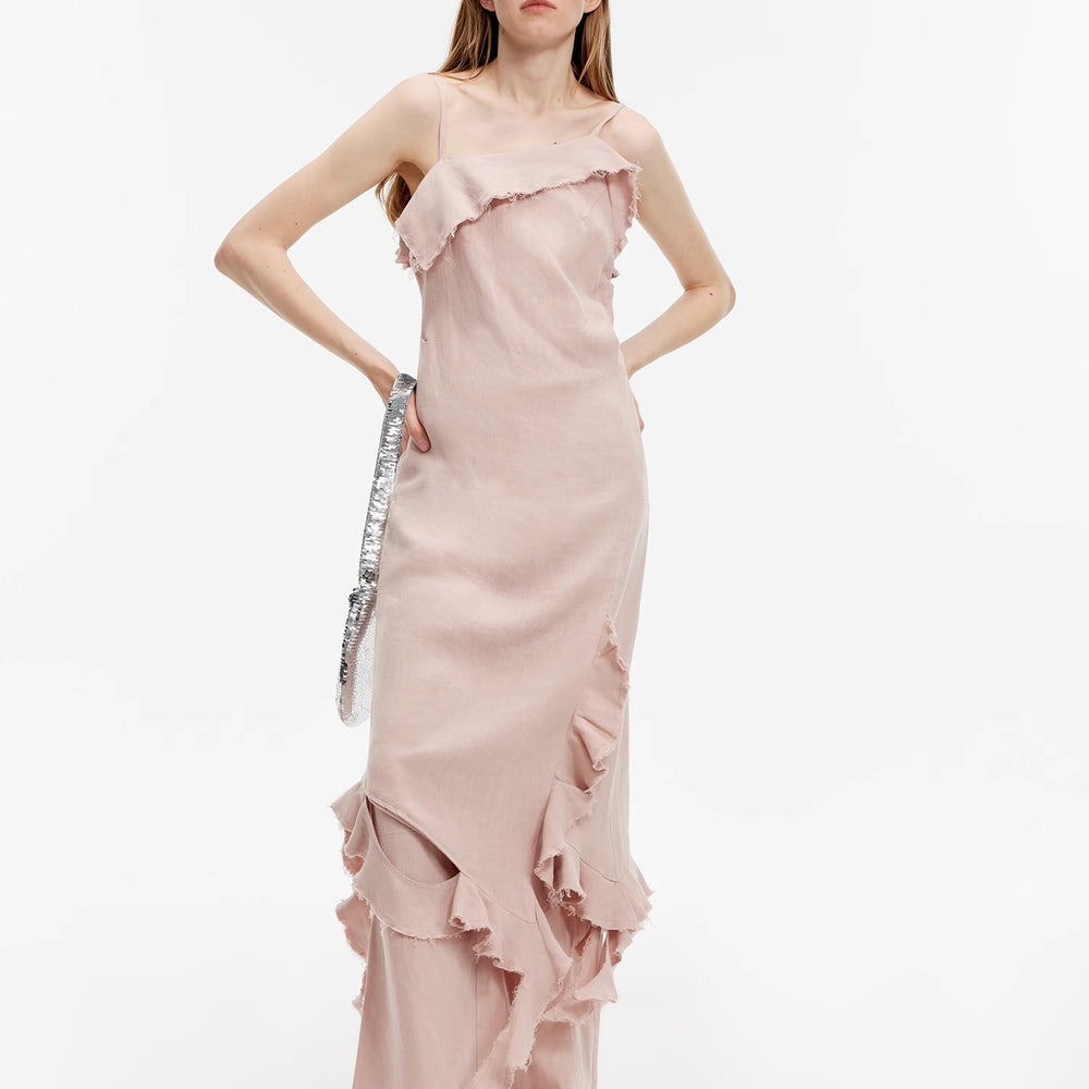 
                  
                    "Summer Whisper" Sand-washed Linen Sling Ruffled Irregular Fit Sling Dress
                  
                