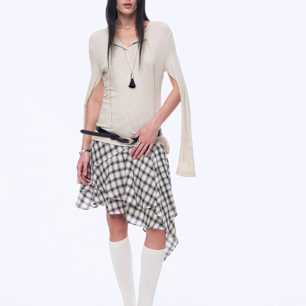 
                  
                    "Minimal Message" ethnic print modal knit henley collar tie long sleeve T-shirt top
                  
                