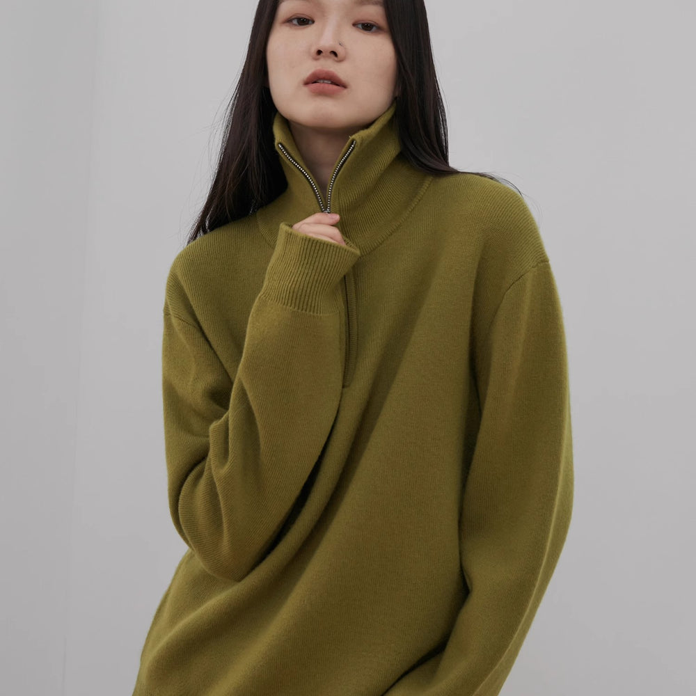 
                  
                    "Moonlight Farm" Merino wool lazy loose pullover sweater women's zipper turtleneck sweater
                  
                