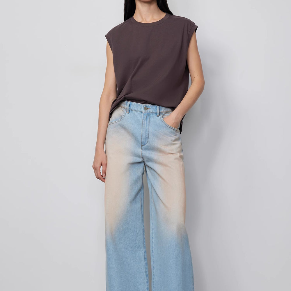 "Wantful Fantasy" Heavy Industry Washed Spray Colored Wide Leg Jeans Women's Low Waist Straight Leg Bootleg Pants