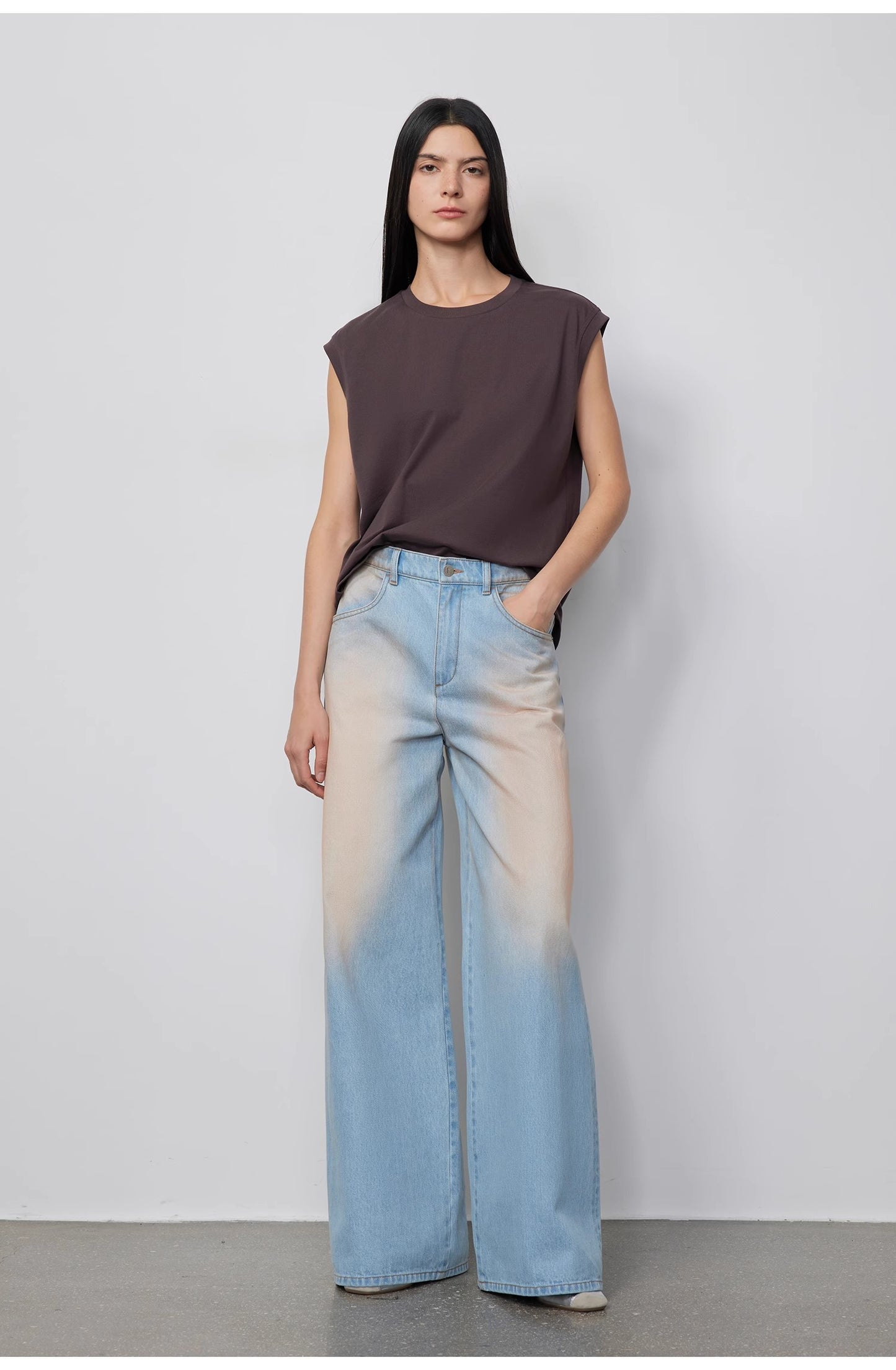 "Wantful Fantasy" Heavy Industry Washed Spray Colored Wide Leg Jeans Women's Low Waist Straight Leg Bootleg Pants