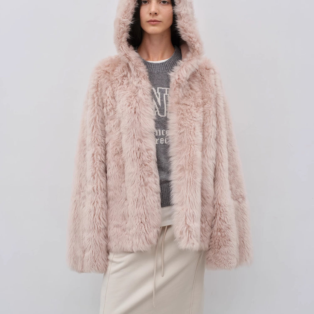 
                  
                    "Winter Snow" lazy silhouette hooded Tuscan curly sheepskin fur coat winter
                  
                