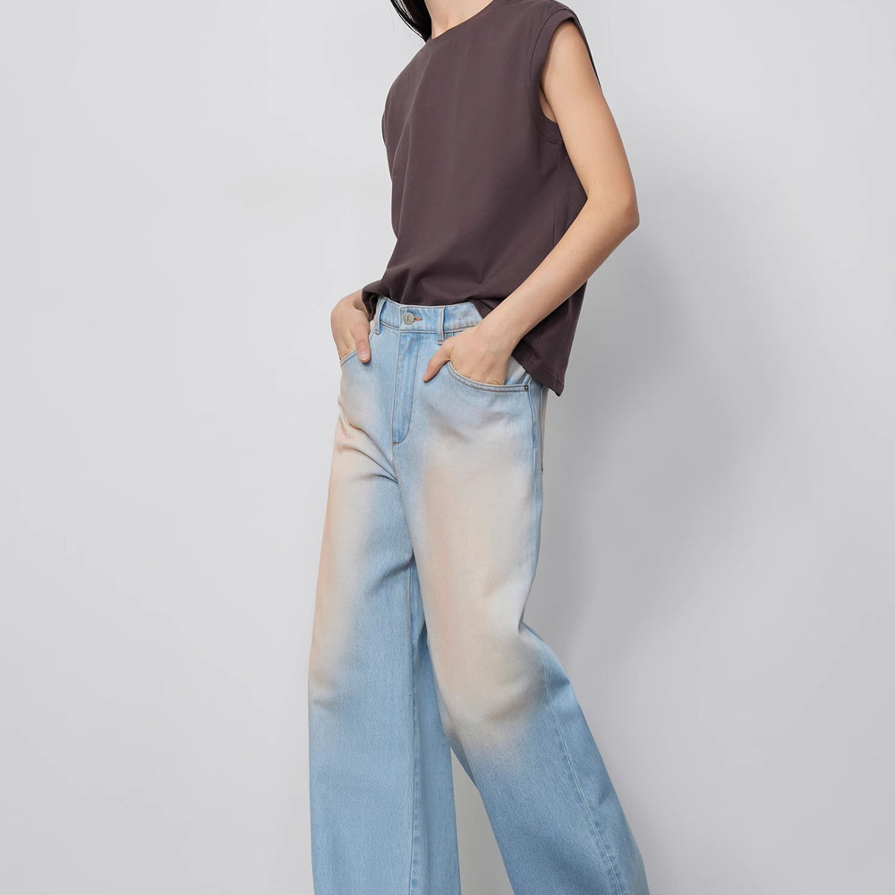 
                  
                    "Wantful Fantasy" Heavy Industry Washed Spray Colored Wide Leg Jeans Women's Low Waist Straight Leg Bootleg Pants
                  
                