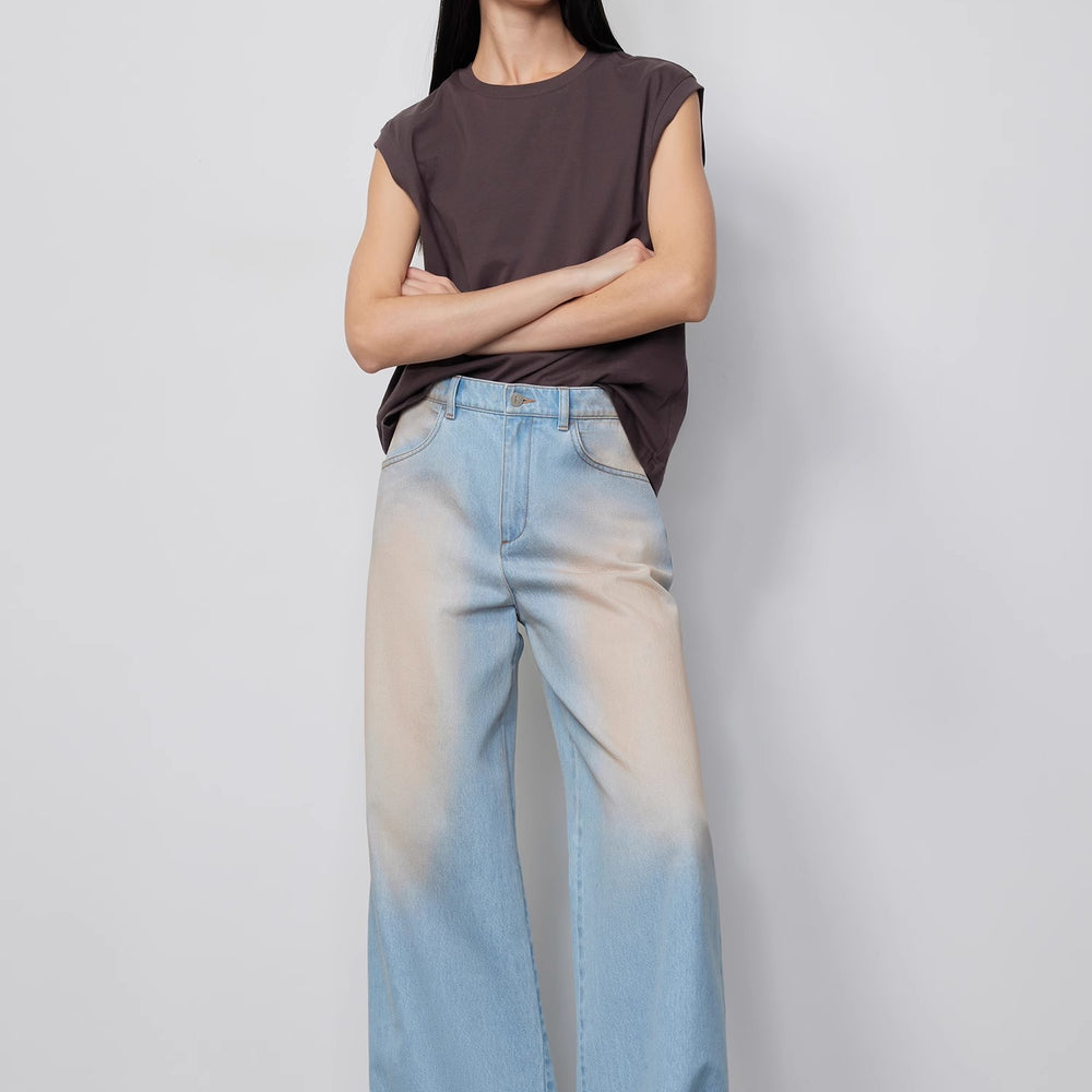 
                  
                    "Wantful Fantasy" Heavy Industry Washed Spray Colored Wide Leg Jeans Women's Low Waist Straight Leg Bootleg Pants
                  
                