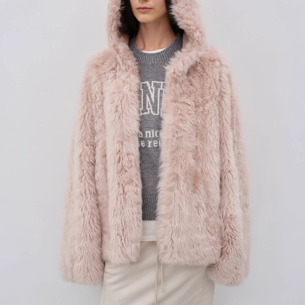 
                  
                    "Winter Snow" lazy silhouette hooded Tuscan curly sheepskin fur coat winter
                  
                