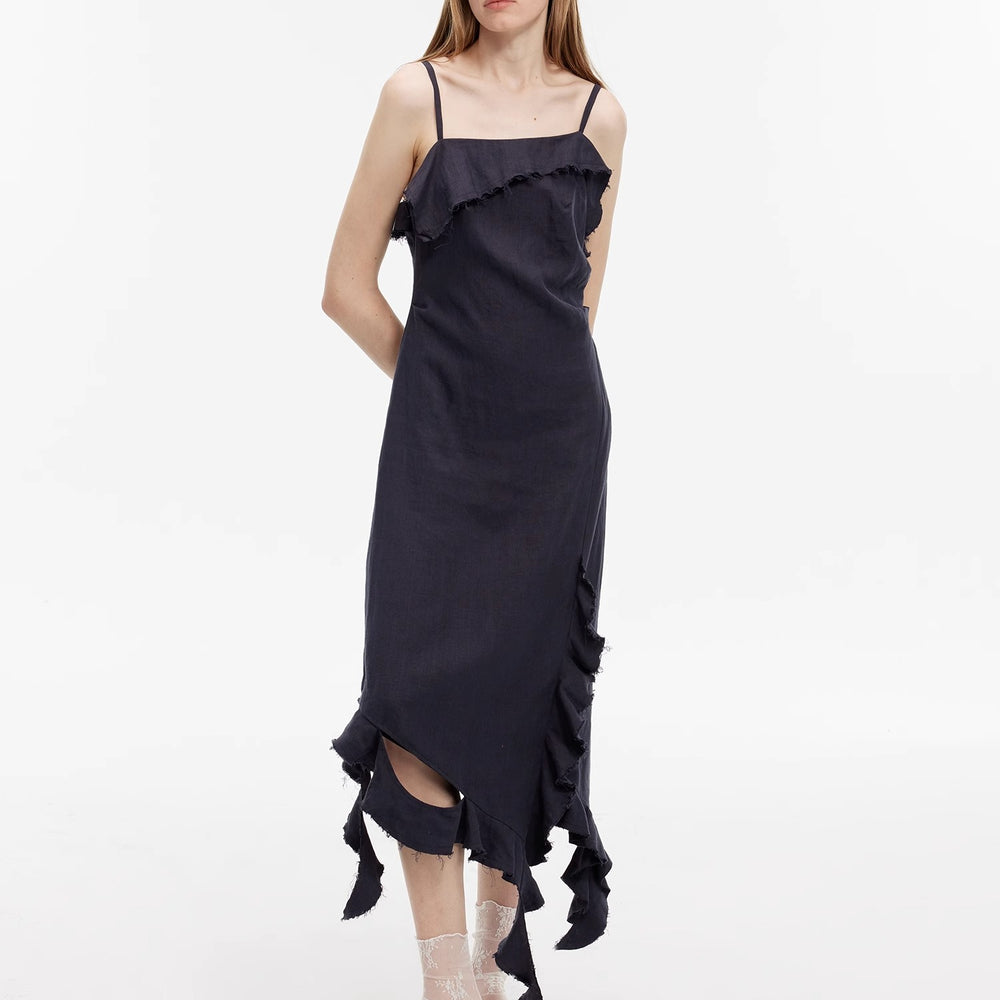 
                  
                    "Summer Whisper" Sand-washed Linen Sling Ruffled Irregular Fit Sling Dress
                  
                