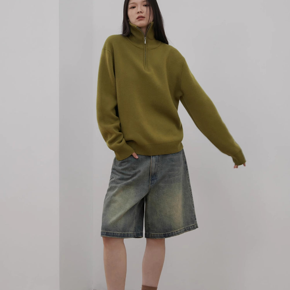
                  
                    "Moonlight Farm" Merino wool lazy loose pullover sweater women's zipper turtleneck sweater
                  
                