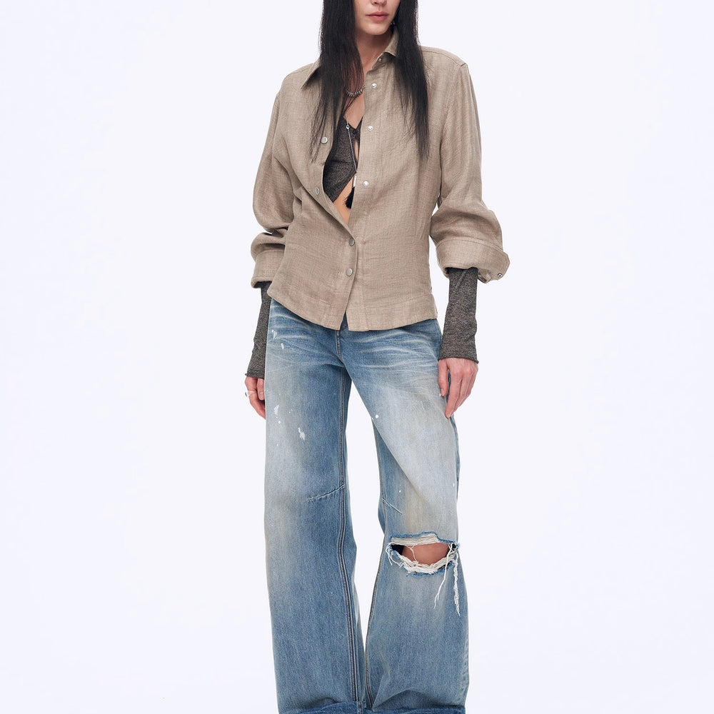 "Berlin Afternoon Tea" Refreshing breathable twill linen deconstructed silhouette old money style waist shirt top