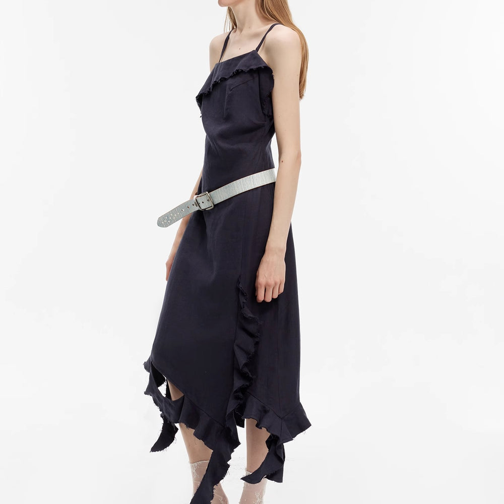 
                  
                    "Summer Whisper" Sand-washed Linen Sling Ruffled Irregular Fit Sling Dress
                  
                