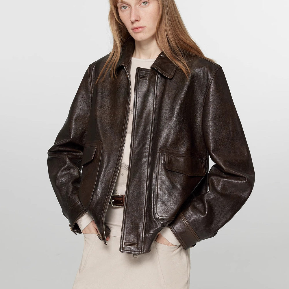 South City Old Lane Vintage Brown Aviator Leather Jacket