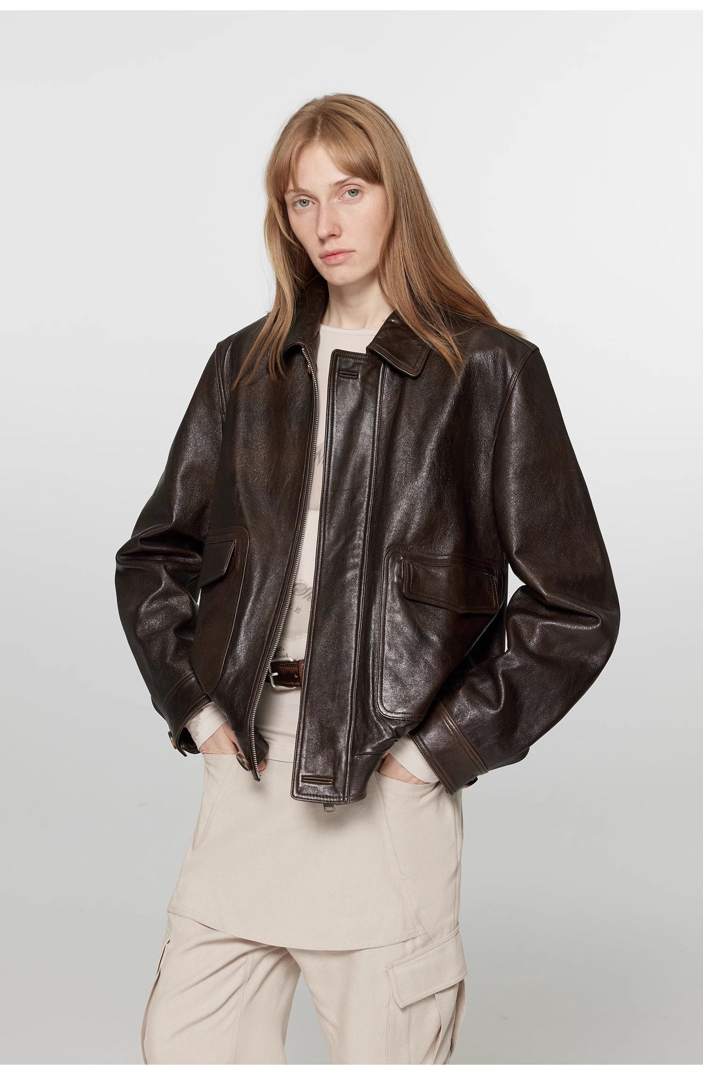 South City Old Lane Vintage Brown Aviator Leather Jacket