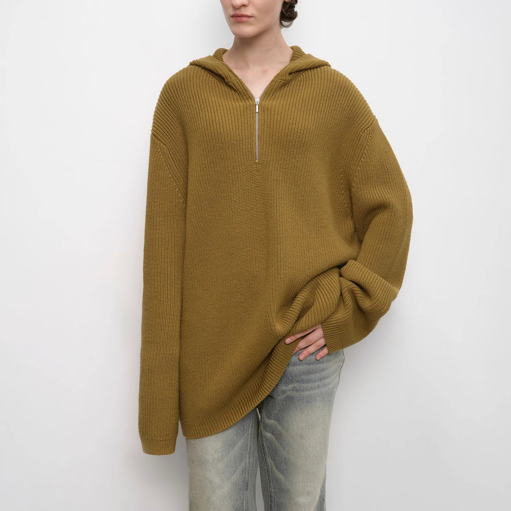 
                  
                    "Autumn Ticket" Simple and versatile Zhongding 30s wool blend hoodie zipper round neck sweater
                  
                
