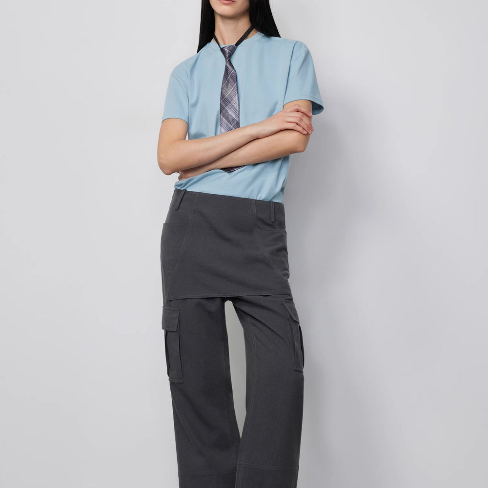 
                  
                    "Free to run away" miu style fake two-piece workwear micro-flared casual pants low-waist slim zipper trousers for women
                  
                