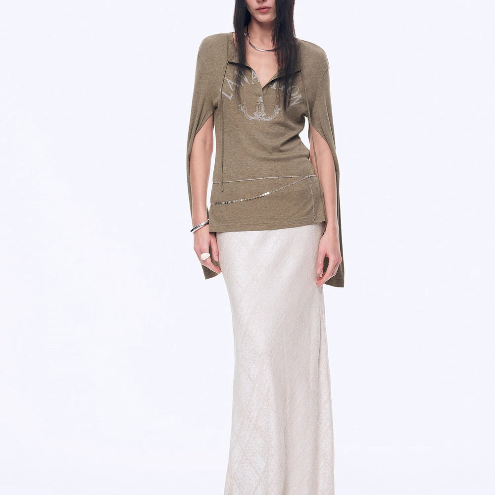 
                  
                    "Minimal Message" ethnic print modal knit henley collar tie long sleeve T-shirt top
                  
                