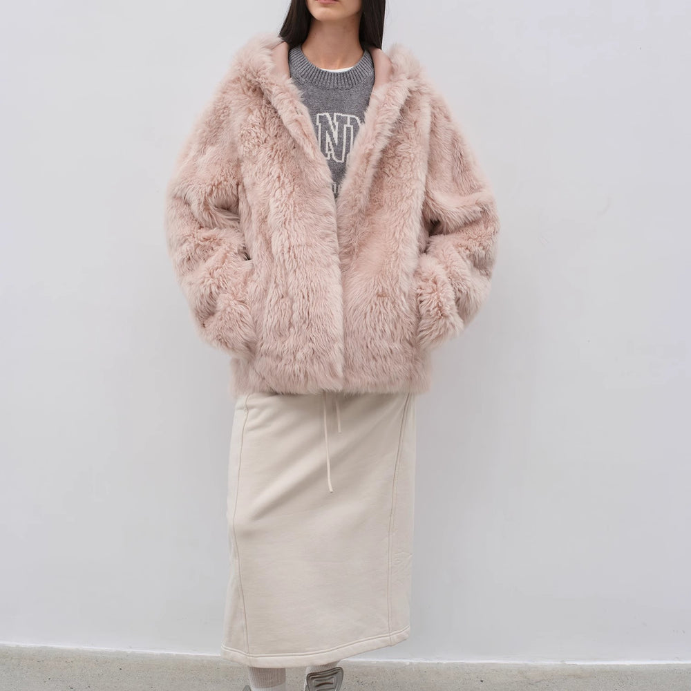 
                  
                    "Winter Snow" lazy silhouette hooded Tuscan curly sheepskin fur coat winter
                  
                