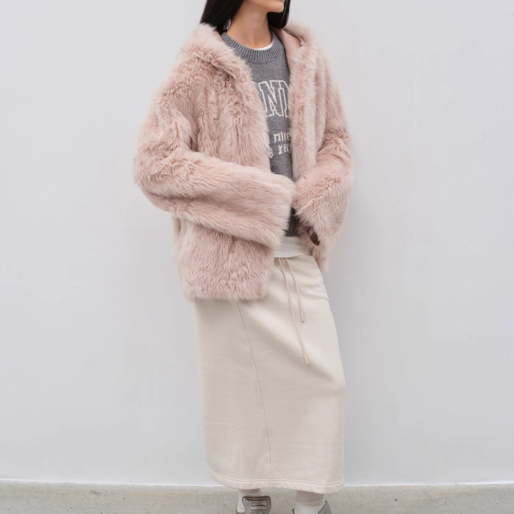 
                  
                    "Winter Snow" lazy silhouette hooded Tuscan curly sheepskin fur coat winter
                  
                