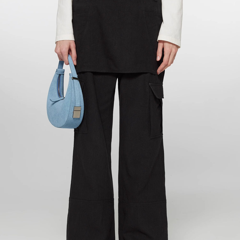 
                  
                    "Free to run away" miu style fake two-piece workwear micro-flared casual pants low-waist slim zipper trousers for women
                  
                