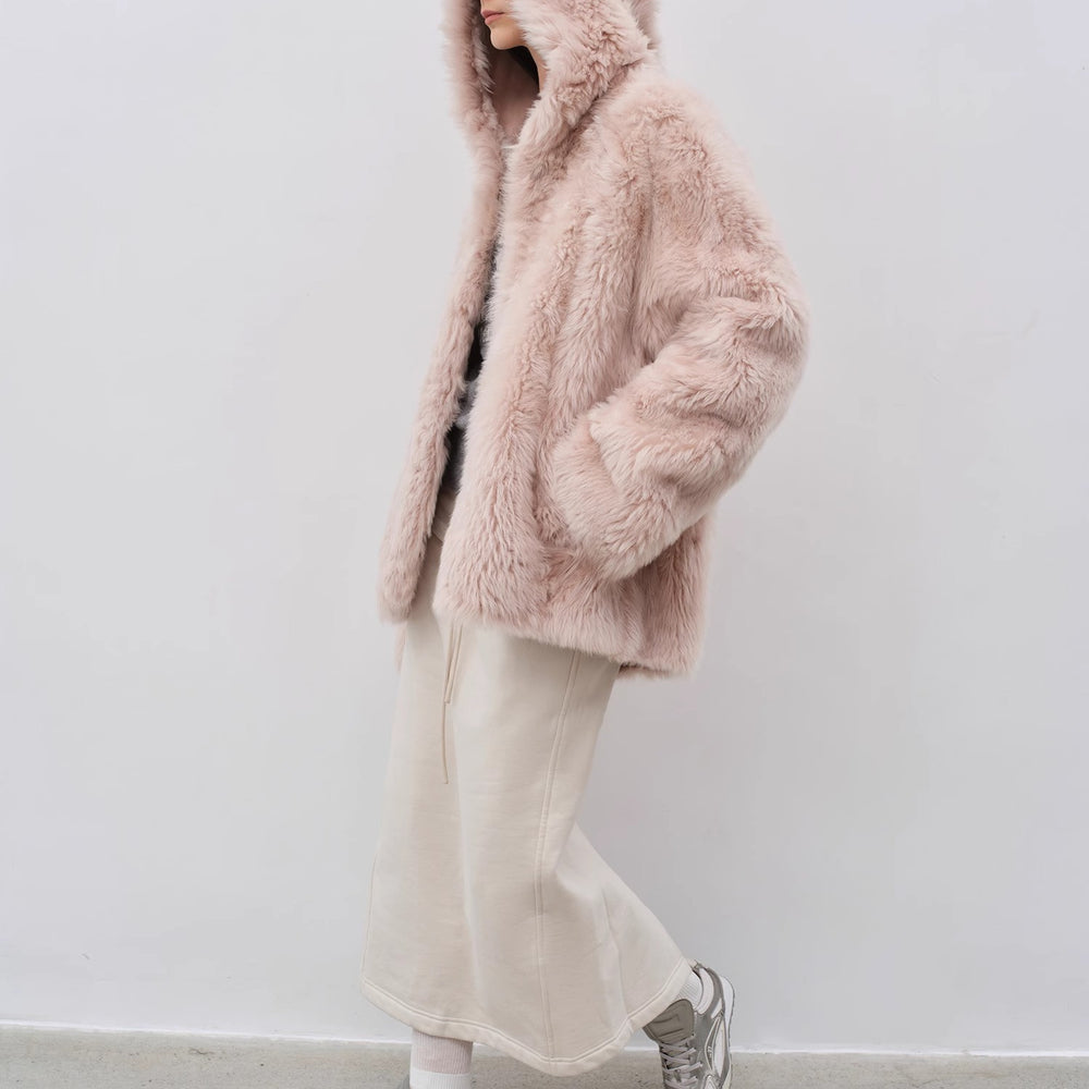 
                  
                    "Winter Snow" lazy silhouette hooded Tuscan curly sheepskin fur coat winter
                  
                