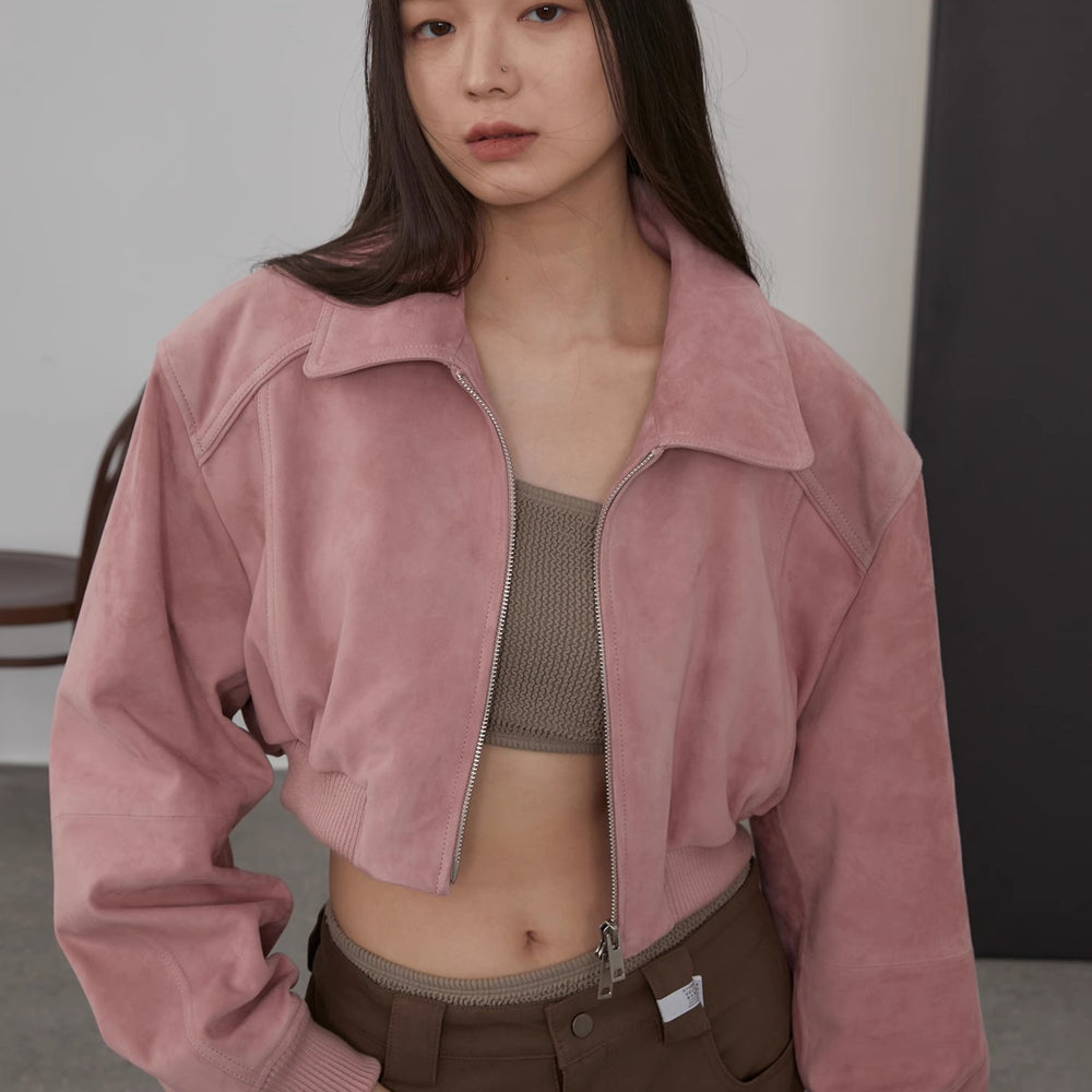 "Witch Game" Retro  Classic Stand Up Sheep Leather Short Jacket