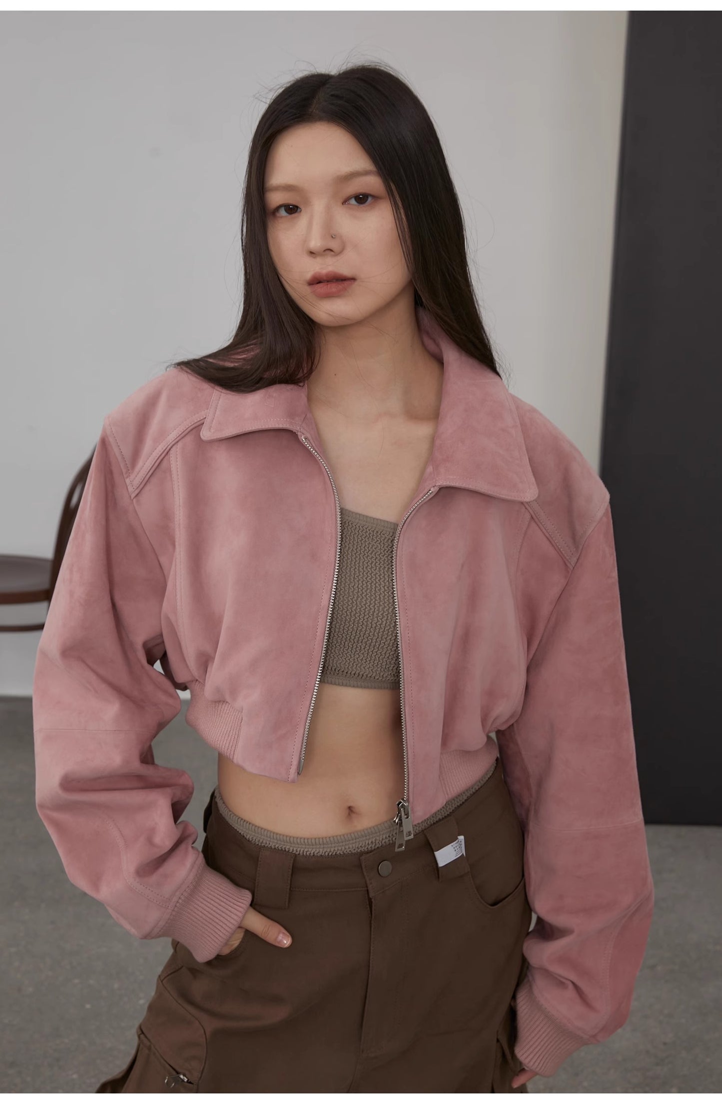 "Witch Game" Retro  Classic Stand Up Sheep Leather Short Jacket