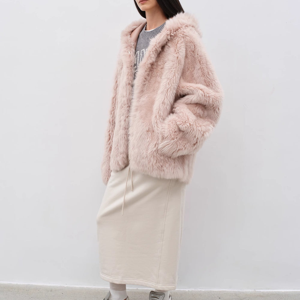 
                  
                    "Winter Snow" lazy silhouette hooded Tuscan curly sheepskin fur coat winter
                  
                