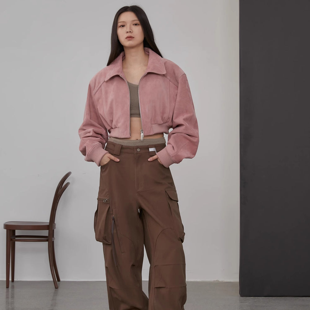 "Witch Game" Retro  Classic Stand Up Sheep Leather Short Jacket