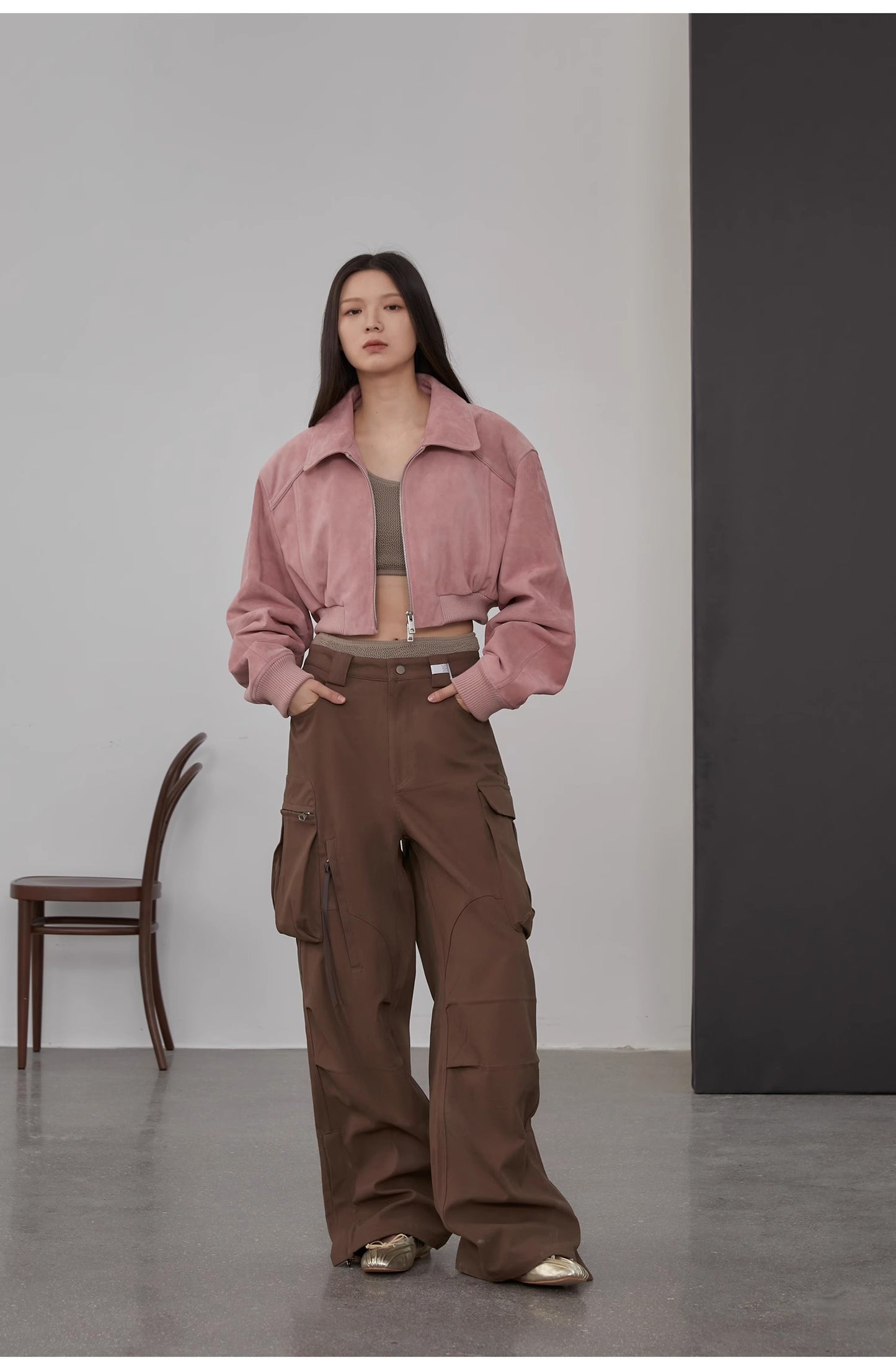 "Witch Game" Retro  Classic Stand Up Sheep Leather Short Jacket