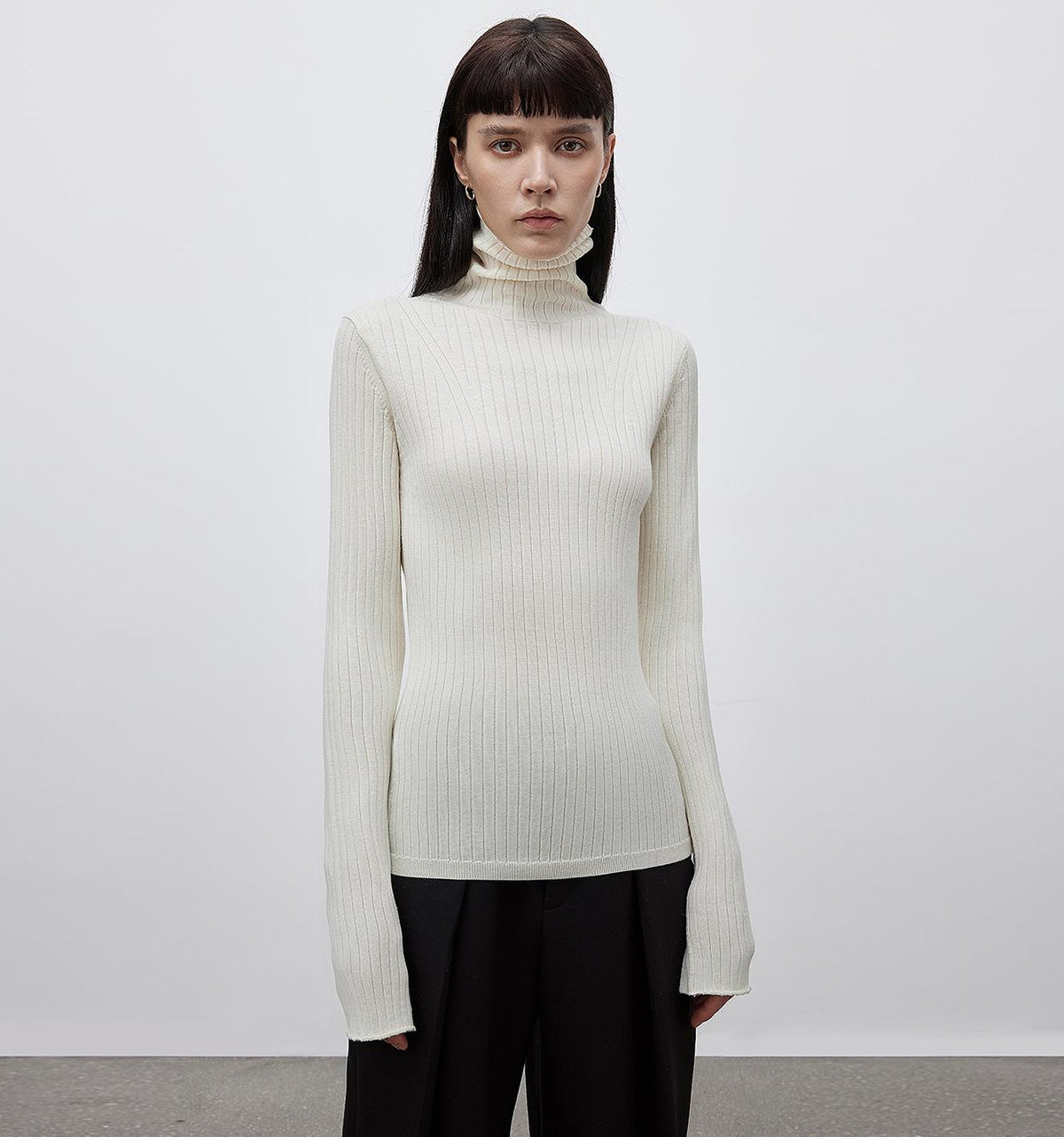"Moonlight Essence" Machine Washable 48S Wool Pile Collar Bottoming Shirt Slim Fit Inner Knitted Sweater