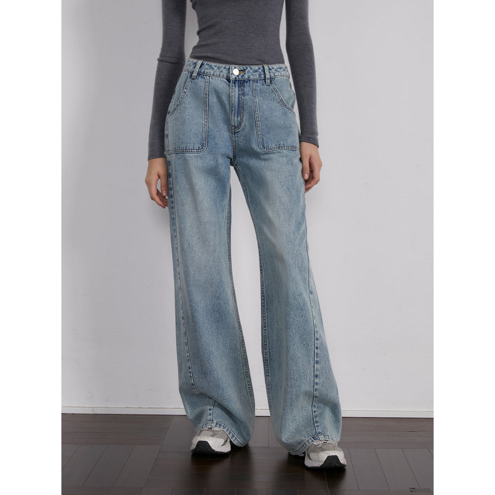 "Fine Sand Coast" deconstructed straight-leg slightly flared wide-leg loose casual jeans for women