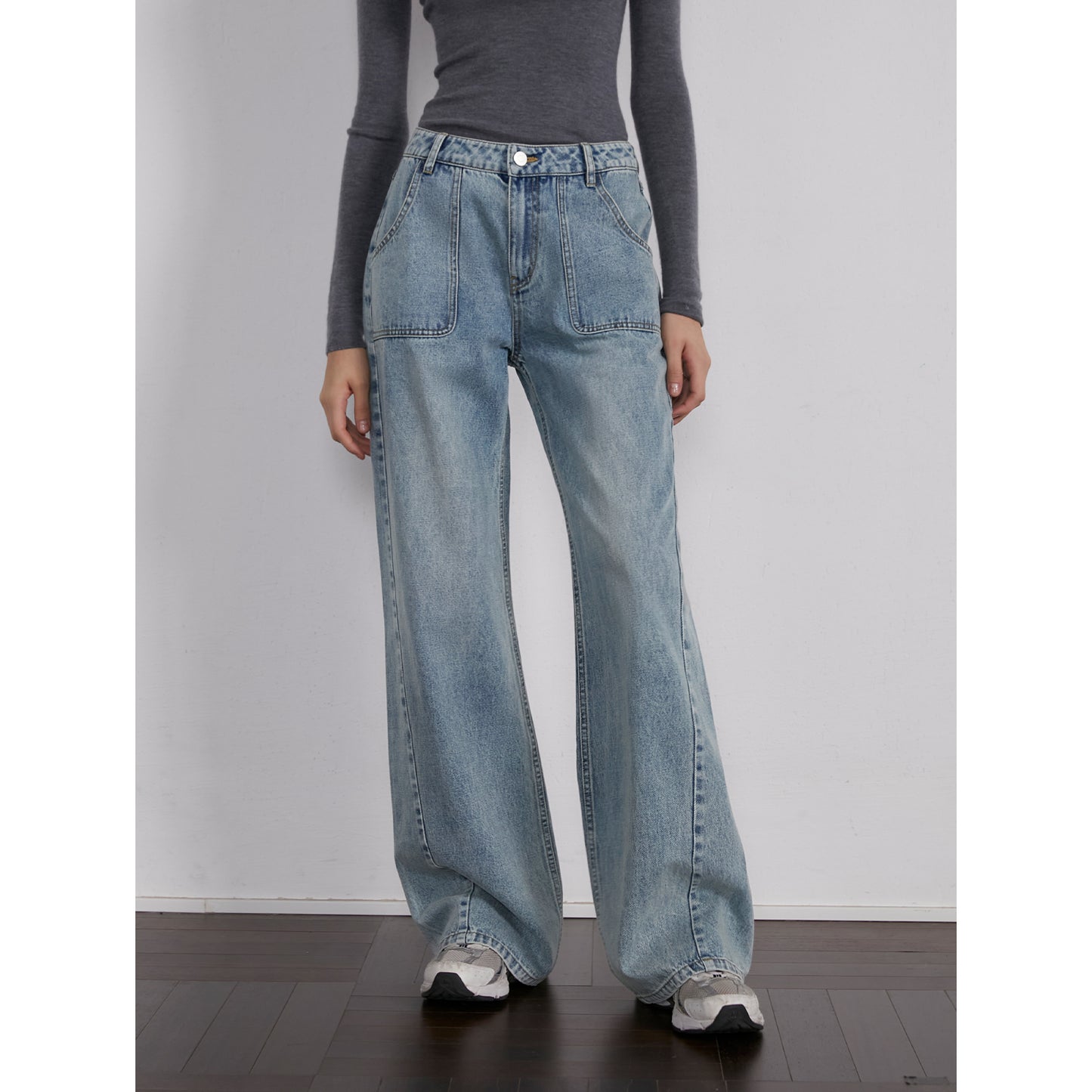 "Fine Sand Coast" deconstructed straight-leg slightly flared wide-leg loose casual jeans for women