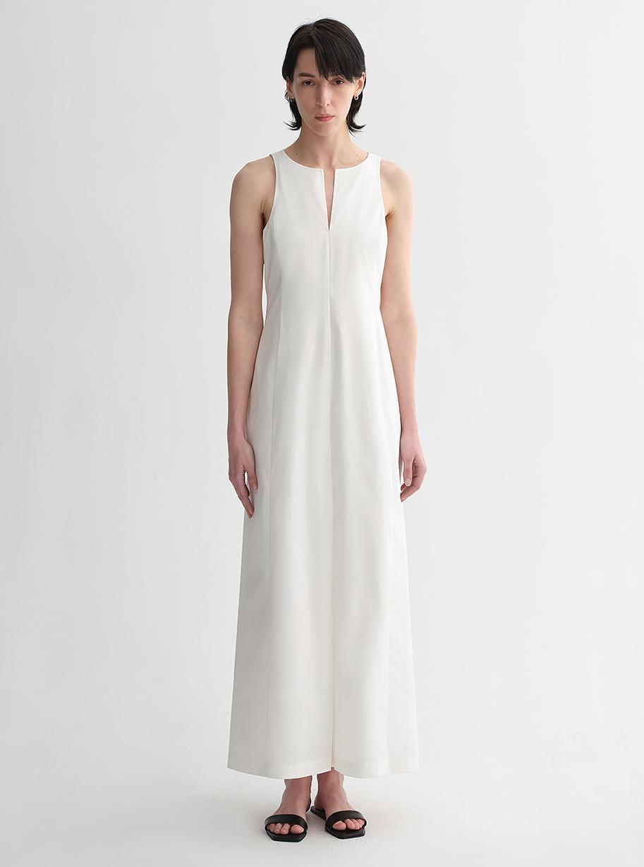 Micro-cocoon-shaped I-shaped pleated V-neck commuting slim-fitting split vest dress for women