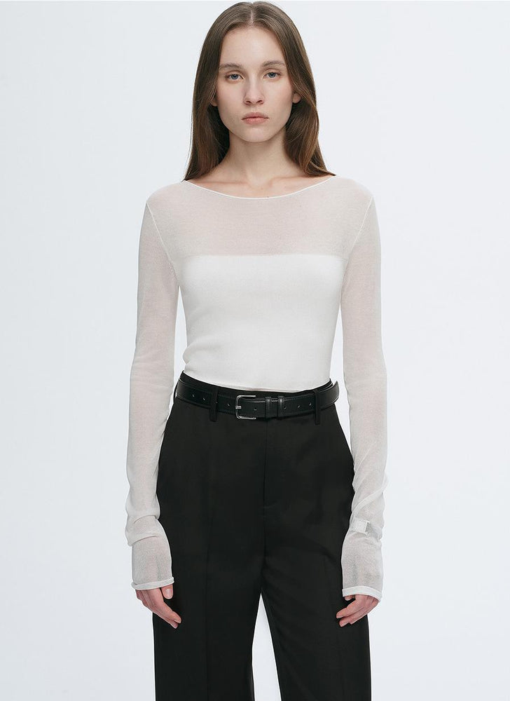 
                  
                    Transparent patchwork acetate Tencel temperament slim fit slim long sleeve T-shirt for women
                  
                