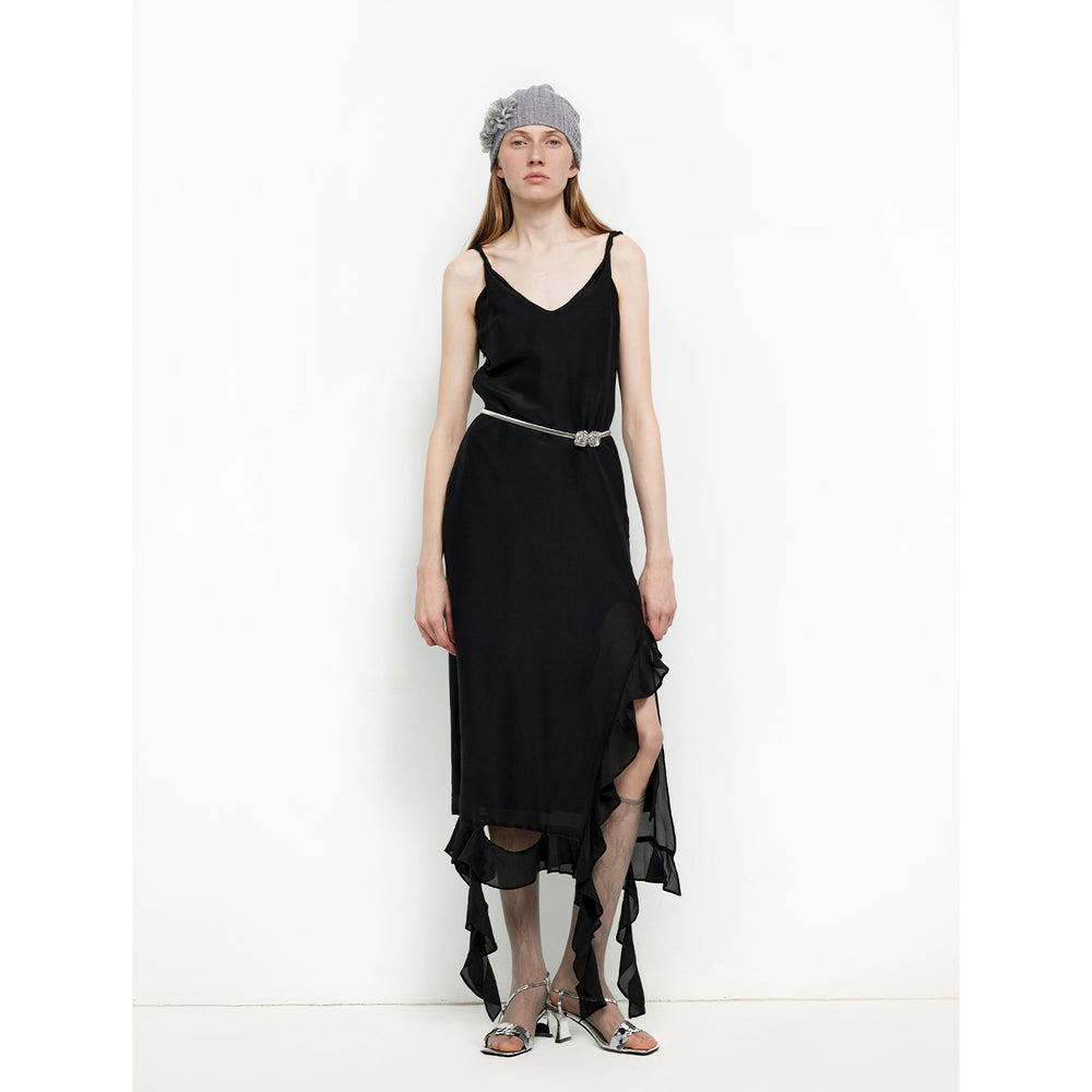 
                  
                    "Rosy Ombre" Acetate Mulberry Silk V-Neck Ruffled Draped Twist Strap Summer Dress
                  
                