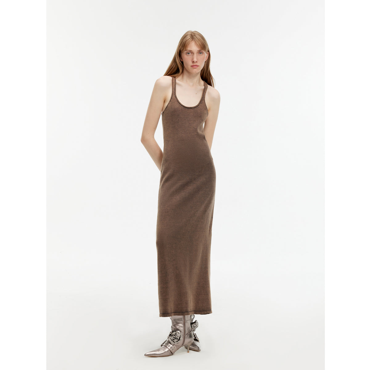 "Cool Recipe" Luxury brand exclusive ferment washed distressed vest dress