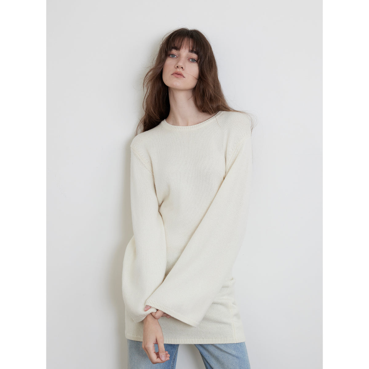 "Autumn Sweet Cheese" merino wool fashionable waist slimming trumpet sleeve sweater