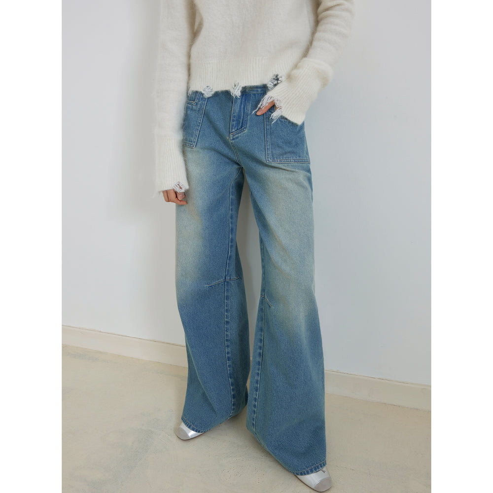 Cube Street Vintage Washed Cotton Low Rise Straight Jeans